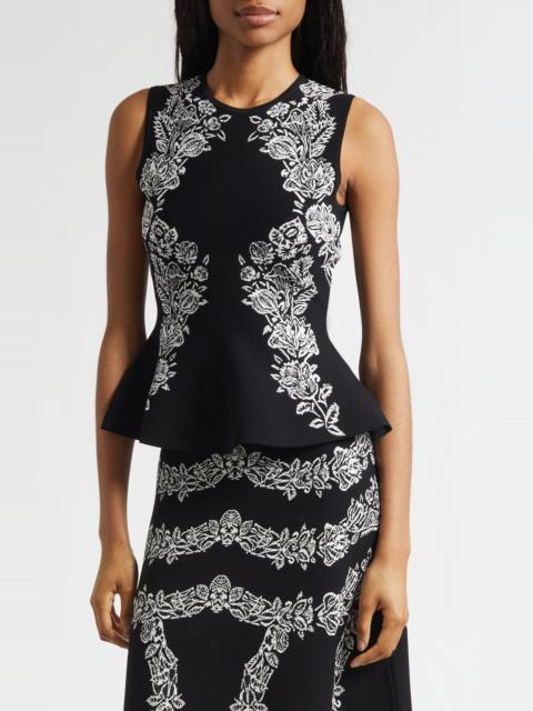 ULLA JOHNSON Ulla Johnson Vanna Floral Jacquard Peplum Tank in Noir at Nordstrom