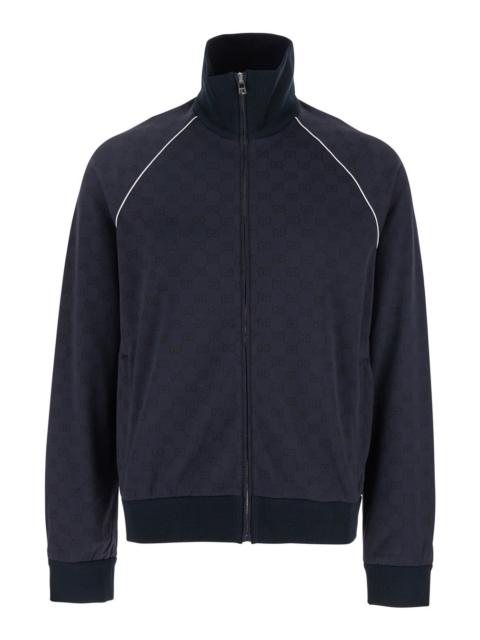 GUCCI Gucci Men Blue Sweatshirt With High Neck And Front Zip Closure In Gg Canvas Man