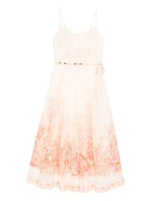 Zimmermann Wanderlust Corset Midi Dress in Coral Toile