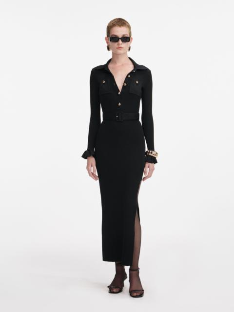 self-portrait Black Ribbed Knit Maxi Dress