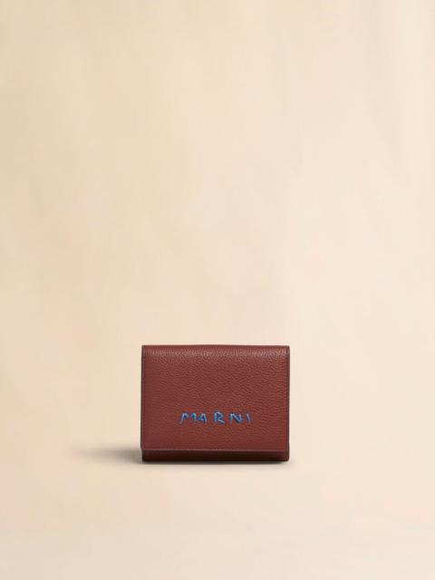 Marni BROWN LEATHER TRIFOLD WALLET WITH MARNI MENDING EMBROIDERY