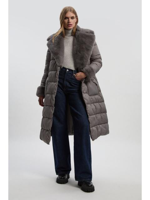 KAREN MILLEN Faux Fur Lined Belted Longline Puffer Coat