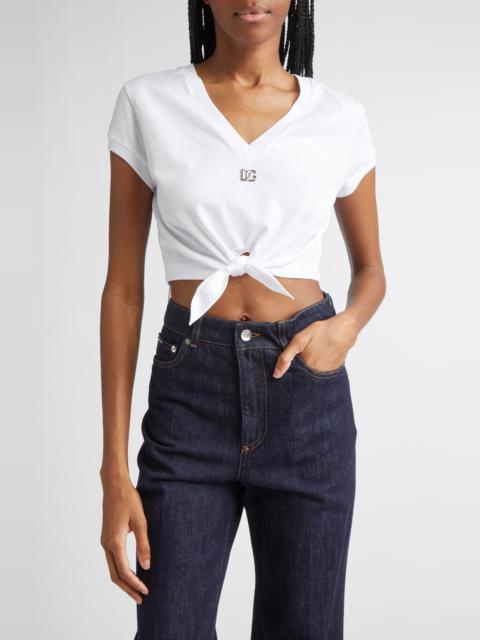 Dolce & Gabbana Dolce&Gabbana Tie Hem Cotton Jersey T-Shirt in Optical White at Nordstrom