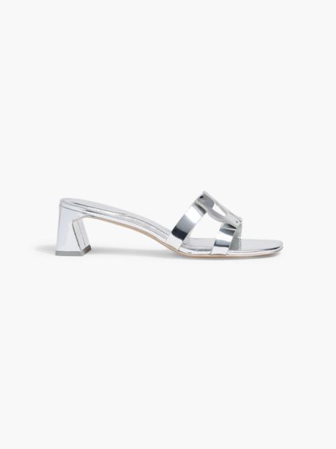 SIMKHAI Monogram appliquéd mirrored-leather mules
