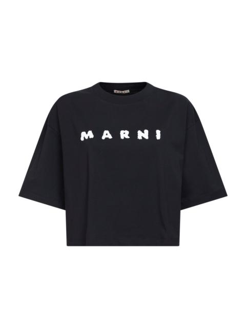 Marni Marni Women Black Jersey Marni Scribbled Logo Cropped T-Shirt