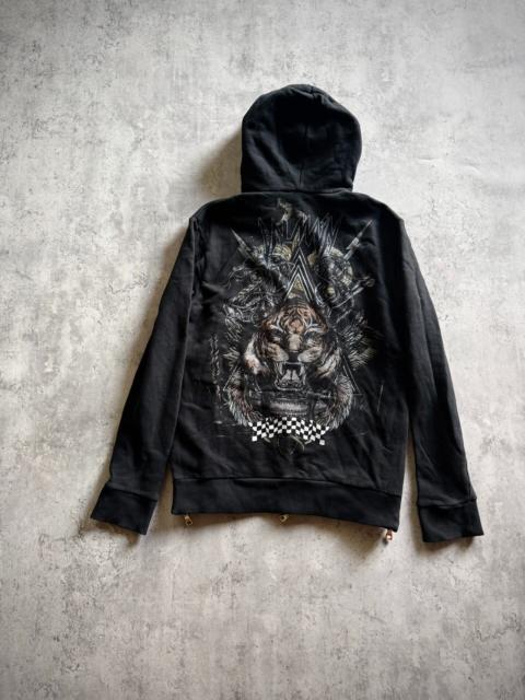 Balmain Balmain Black Zipper Check Tiger Head Snake Hooded Sweater