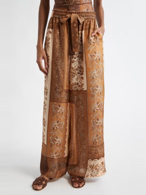 Zimmermann Zimmermann Lucky Relaxed Wide Leg Silk Pants in Chocolate Bandana at Nordstrom