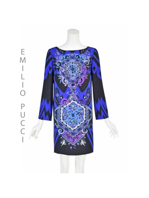 PUCCI EMILIO PUCCI by PETER DUNDAS c.2012 Blue & Black Silk Mini Shift Dress, SZ 8