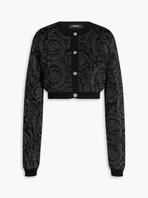 VERSACE Cropped metallic jacquard-knit cardigan