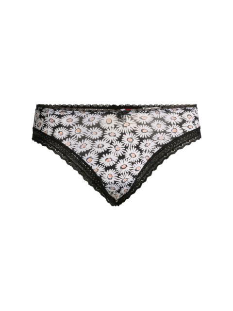 HUGO DAISY-PRINT THONG WITH LACE TRIMS