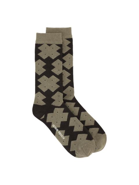 HENRIK VIBSKOV SOLITAIRE SOCKS FEMME - BLACK OLIVE SOLITAIRE CROSS