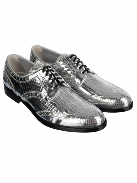 Dolce & Gabbana Disco Derby Brogues Shoes BOY DONNA Patent Leather Silver 08242