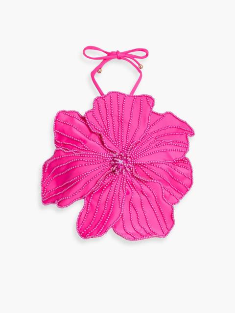 PatBO Embellished floral-appliquéd satin top