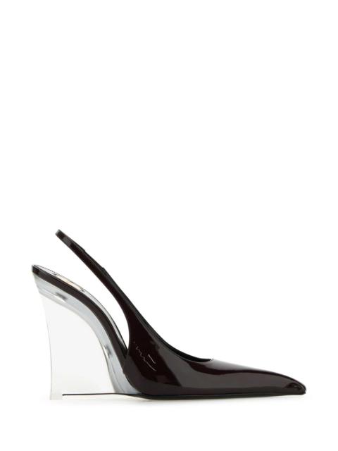 Saint Laurent Women Burgundy Leather Miller Wedges