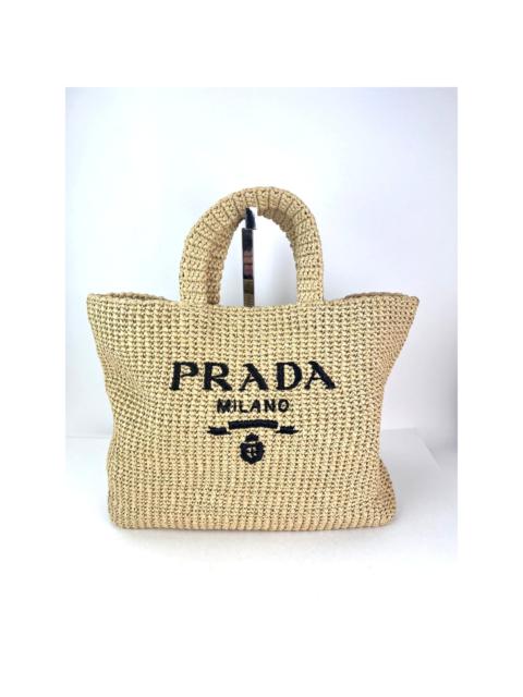 Prada Yarn Raffia Effect Crochet Embroidered Naturale Tote Bag