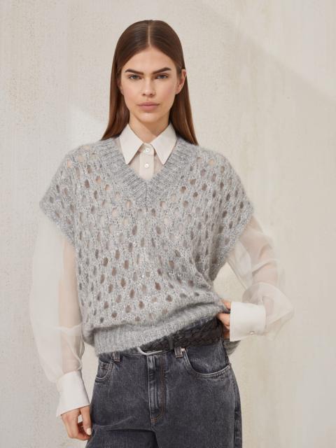 Brunello Cucinelli Wispy mohair and wool dazzling net sweater vest