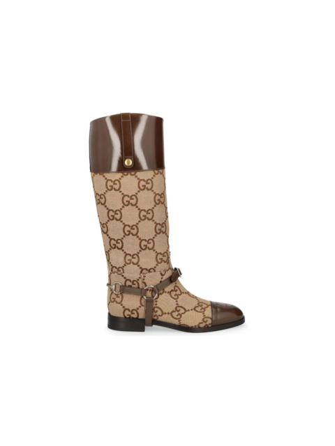 GUCCI Gucci GG Round Toe Knee-High Boots Beige Brown (Women's)