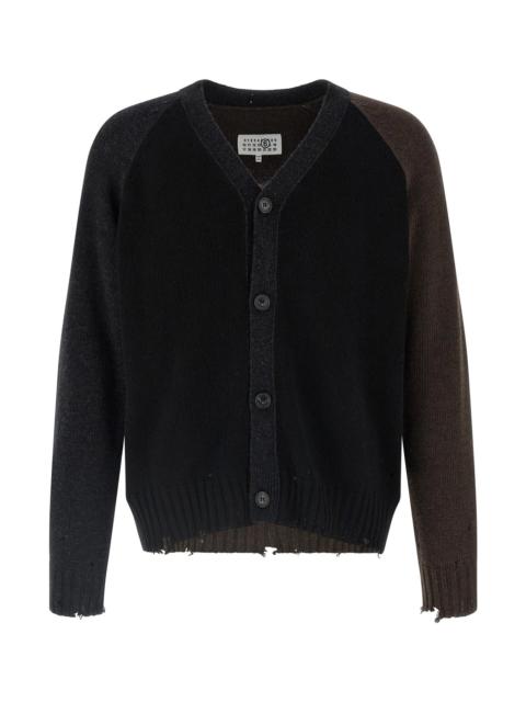 MM6 Maison Margiela Two-tone suede patch cardigan