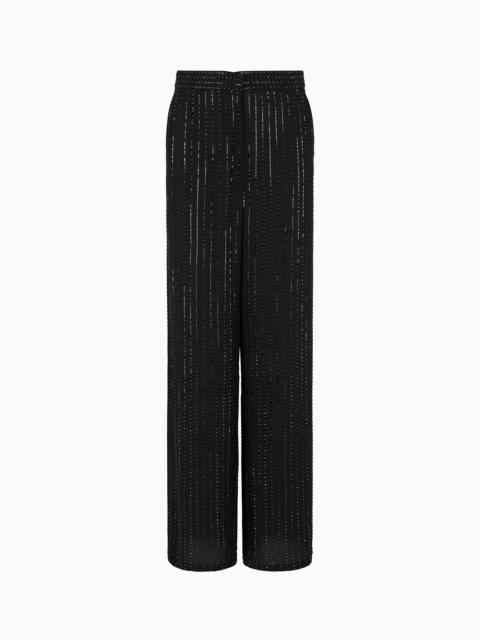 GIORGIO ARMANI WIDE-LEG SILK TROUSERS WITH EMBROIDERY
