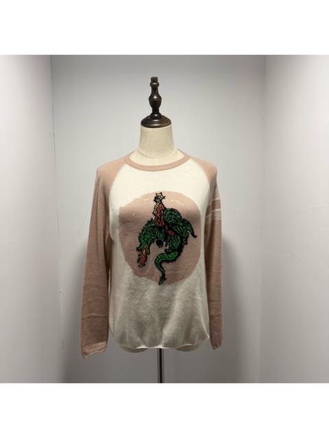 Dior Dior Color-Blocked Dragon Embroidered Cashmere Sweater
