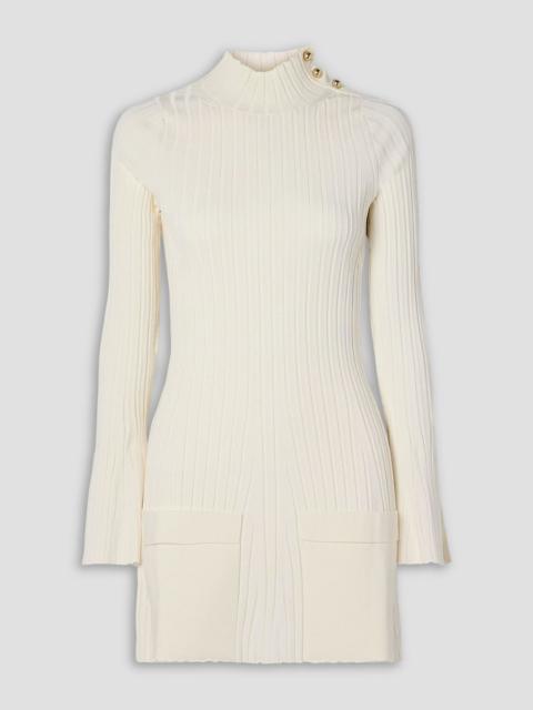 Stella McCartney Button-detailed ribbed-knit mini dress