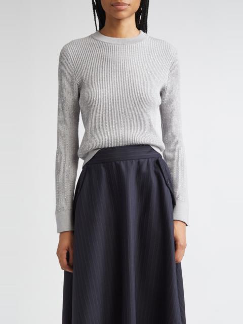 Golden Goose Golden Goose Journey Crystal Embellished Virgin Wool Rib Sweater in Medium Grey at Nordstrom