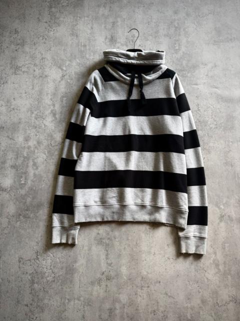 SAINT LAURENT Saint Laurent Paris 17AW Black Striped Distressed Tassel Drawstring Turtleneck Fringe Hoodie by Anth