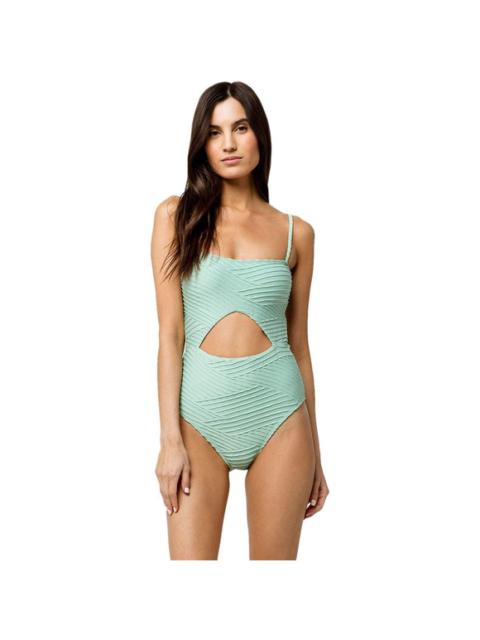 Other Designers The Bikini Lab - Bikini Lab One-Piece Swimsuit Front Cut Out Ruched Stripes Adjustable Green M