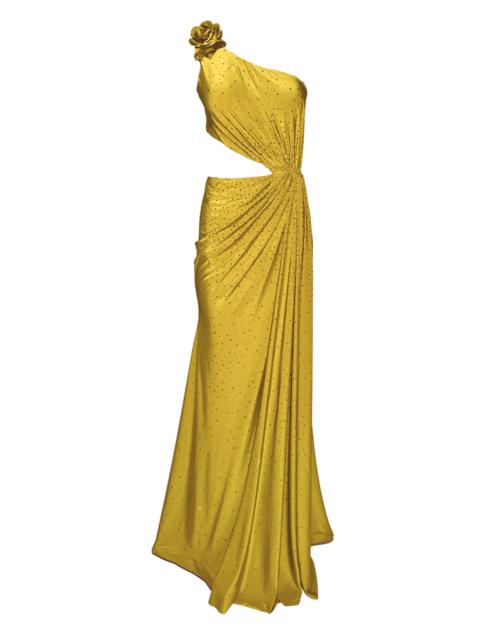 Other Designers Crystal Embellished Cutout Mustard Cocktail Dress
