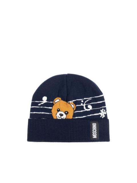 teddy-print musical-note beanie