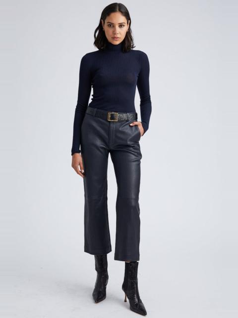 SPRWMN NAVY LEATHER CROPPED TROUSERS