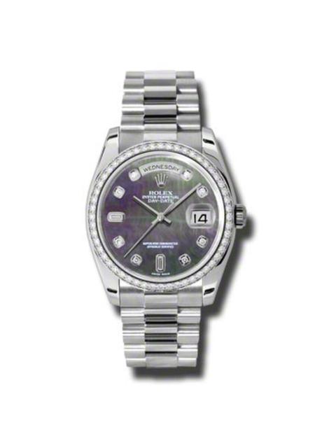 ROLEX Rolex Day-Date Black Mother Of Pearl Dial Platinum President Automatic Ladies Watch 118346BKMDP