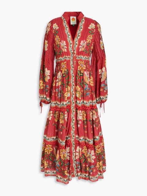 FARM RIO Pintucked floral-print cotton-blend midi dress