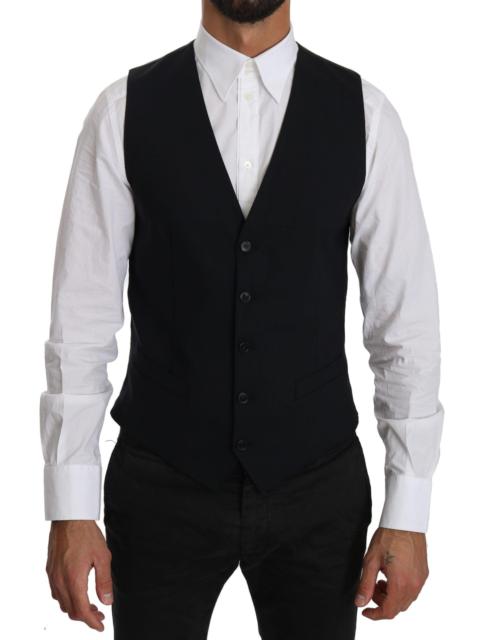 Dolce & Gabbana Blue Wool Waistcoat Formal Gilet Vest