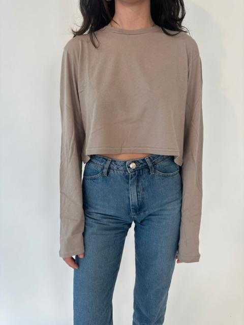 SPRWMN KHAKI COTTON CROPPED LONG SLEEVE TEE