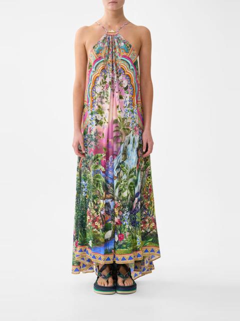 CAMILLA GATHER NECK HARDWARE MAXI DRESS