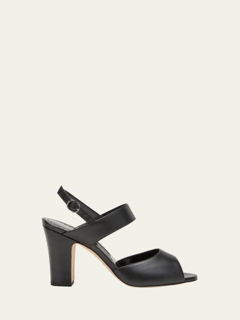 Manolo Blahnik Khiko Leather Peep-Toe Slingback Sandals