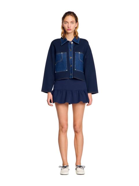 Sandro SANDRO Denim detail cardigan in Navy Blue at Nordstrom