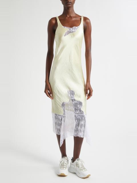 Collina Strada Collina Strada Stone Flower Drip Anemone Satin & Lace Tank Dress in Butter at Nordstrom