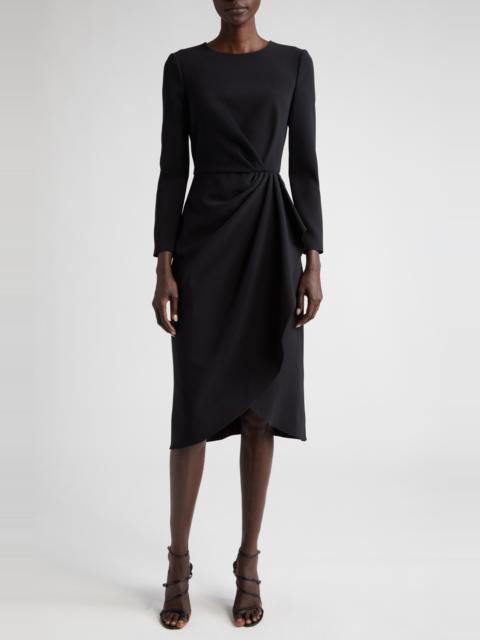 CAROLINA HERRERA Carolina Herrera Pleated Long Sleeve Tulip Midi Dress in Black at Nordstrom