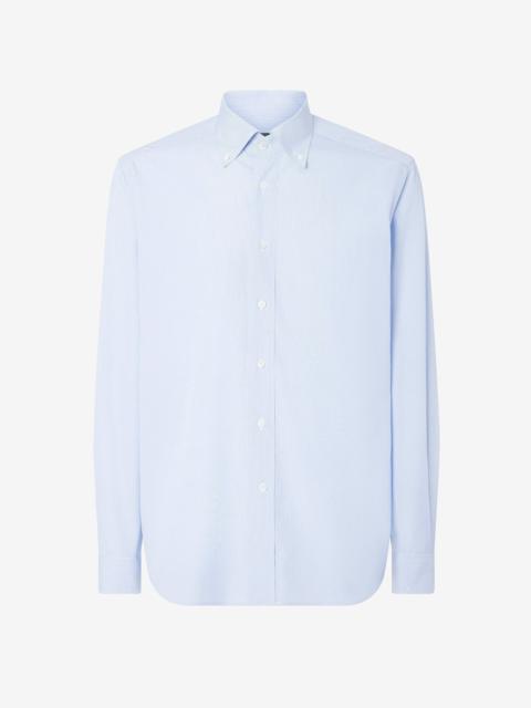 CORNELIANI Cotton twill shirt with white and light Blue micro stripes