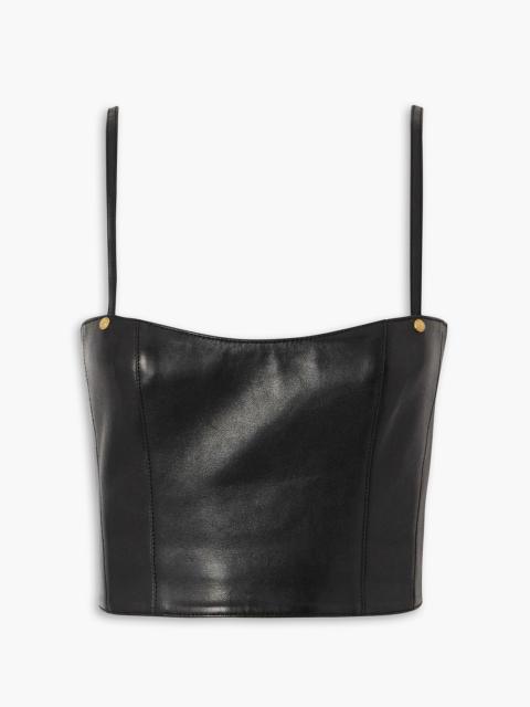 Balmain Cropped embellished leather bustier top