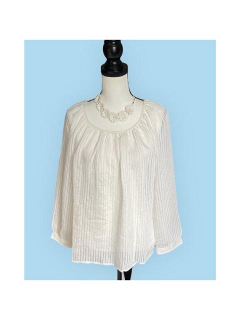 Other Designers J. Crew - J Crew Womens Tie-Back Peasant Blouse Top Shadow Stripe Ivory Off White M NWT