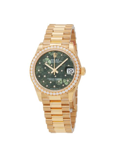 ROLEX Rolex Datejust 31 Olive-Green Floral Motif Diamond Dial Automatic Ladies 18kt Yellow Gold President 