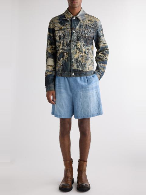 Acne Studios Acne Studios Trompe l'Oeil Print Denim Jacket in Mid Blue at Nordstrom