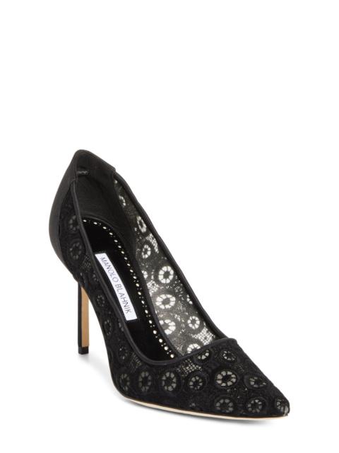 Manolo Blahnik Manolo Blahnik BB Lace Pointed Toe Pump in Black at Nordstrom