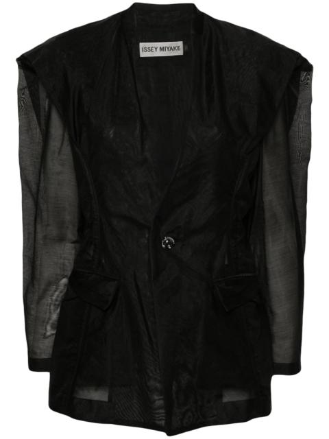 Black Semi-Sheer Single-Breasted Blazer