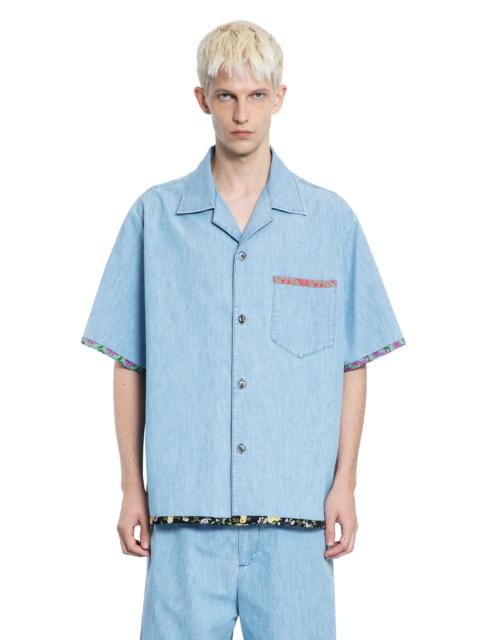 Valentino Denim-Bowling-Shirt-With-Floral-Print-Trim