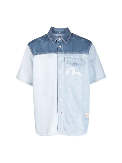 logo-embroidered denim shirt