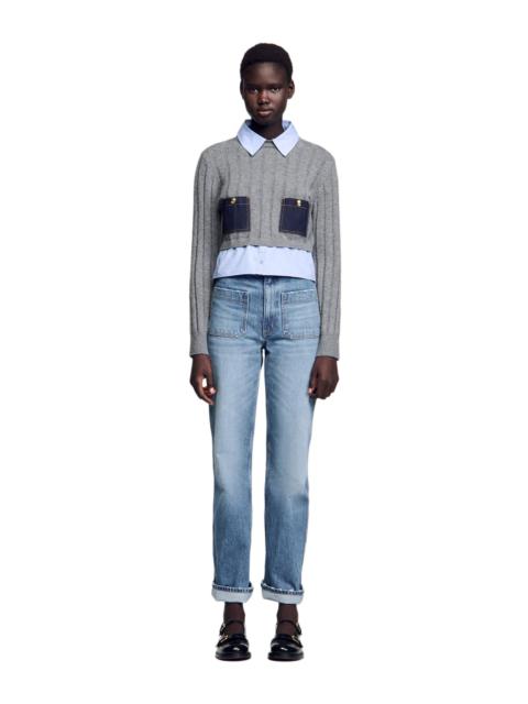 Sandro SANDRO Cropped wool and cashmere sweater in Grey at Nordstrom